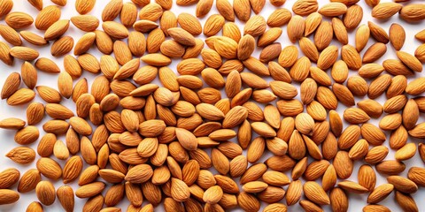 Top View of Scattered Almonds on a White Background - Perfect for Healthy Eating, Nutrition, and Organic Food Concepts