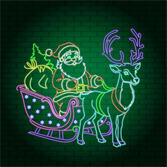 neon santa is carried by a reindeer.ai