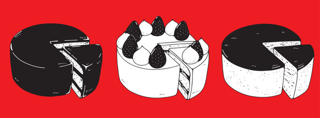 カットされたホールケーキのイラストセット