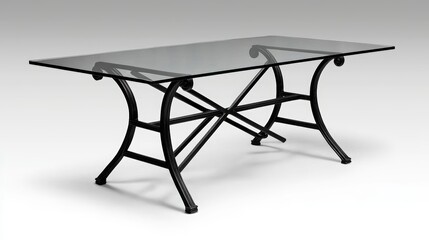 Elegant glass-top table with wrought iron base and contemporary design
