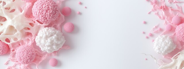 Fototapeta premium Abstract pink and white floral arrangement with texture on white background