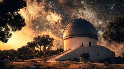 Obraz premium Observatory Building Underneath a Starry Night Sky