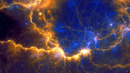 Fantasy nebula, lightning. Abstract paranormal energy, electricity. Fractal art background.