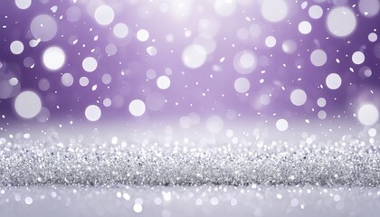 Obraz premium Glittering purple bokeh background with shimmering white snowflakes