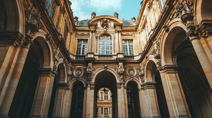 Magnificent Ornate European Architecture with Arched Facade and Grandeur Design  Impressive historical landmark featuring elaborate decorative elements columns