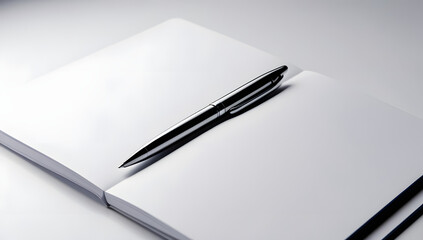 pen and notebook isolated on white background minimalist concept