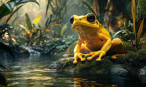beautiful red frog in the grass
