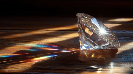 A prism light overlay effect generates a rainbow spectrum through transparent flares of a diamond or crystal, illustrating sunlight dispersion.