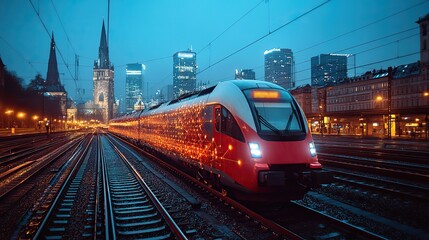 Naklejka premium A railroad traffic network is illustrated with advanced technology concepts, emphasizing the integration of modern transport systems.