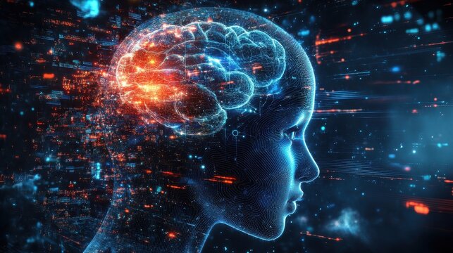 Digital background perfect for tech processes, neural networks, artificial intelligence, data transfer and encryption, digital archives, sound and graphic presentations, science, education, etc.