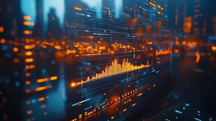 Fototapeta premium Abstract digital data visualization with glowing lines and graphs.