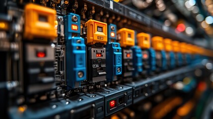 Obraz premium A selector illustrates an on-off breaker release switch, demonstrating the functionality of electrical systems and medium voltage switchgear components.