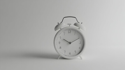 A classic white alarm clock with black hands on a white background, ready to wake you up.