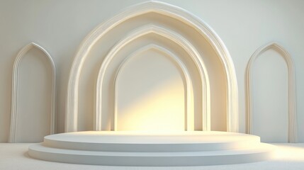 White Platform with Arched Backdrop and Soft Light