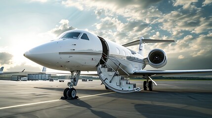Fototapeta premium Private jet on the runway in the winter
