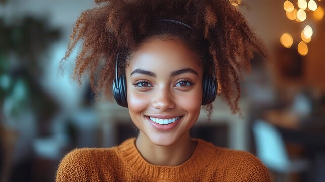 customer service representative with headphones, smiling and assisting clients in a bright call center, embodying professionalism and support in a lively work environment