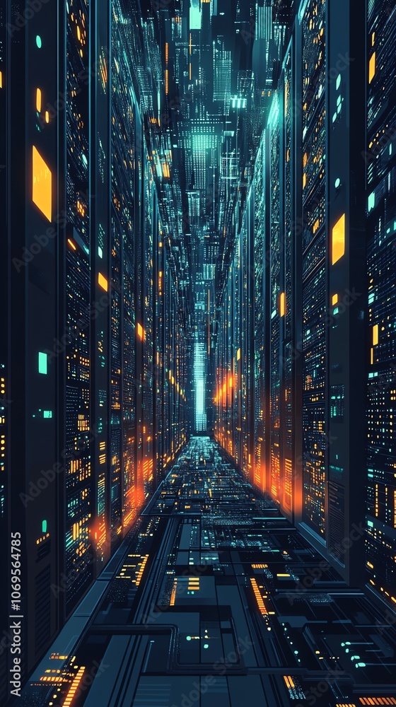 Poster A futuristic city built from towering servers and data pathways leading to a bright light at the end.