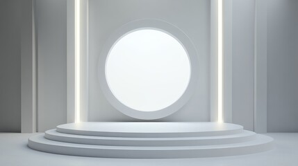 White Minimalist Stage with Circular Window and Lighting