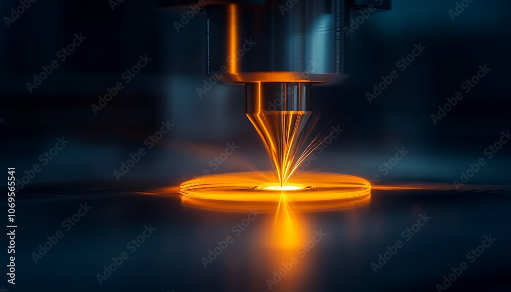 Poster a modern laser cutting machine emits bright orange sparks while precisely cutting through metal in a