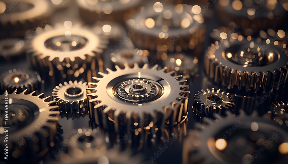 Aufkleber a close-up view of intricate golden gears interlocking, showcasing their industrial design and mecha