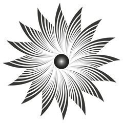 Abstract spiral shape. Dynamic radial pattern. Vector optical illusion. Black and white swirl.