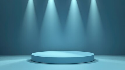 Blue Circular Platform with Three Spotlights