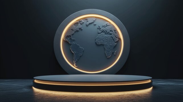 Illuminated World Map with a Platform