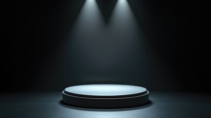 A Circular Platform Illuminated by Two Spotlights in a Dark Room