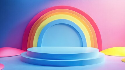 A Colorful Abstract Platform with a Rainbow Arch