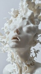 Abstract Portrait: Human Form in White Liquid Splash