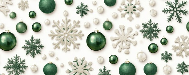 Festive Snowflakes and Christmas Lights Seamless Pattern on White Background