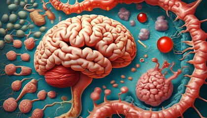 Image of a brain with blood vessels running throughout the image