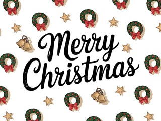 Festive Christmas Greeting with Wreaths, Bells, and Stars