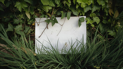 Geometric Paper with Green Leaves in Outdoor Setting”