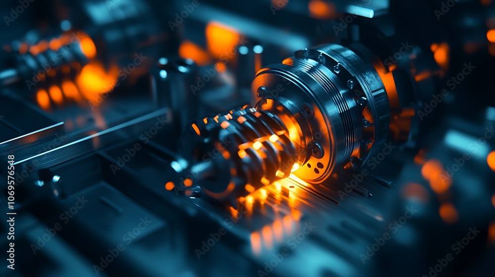 Leinwandbilder a close-up of a futuristic mechanical part with glowing elements, showcasing intricate engineering a