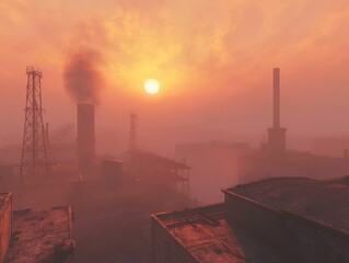 Industrial Sunset with Foggy Haze