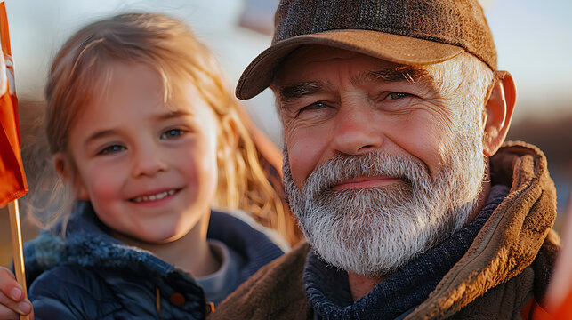 Army veterans celebrate family bonding on veterans day with grandchildren and flags