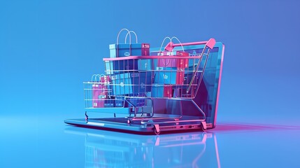 An illustration depicts the concept of online shopping