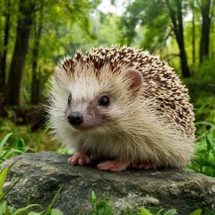 바위 위에 앉아 있는 귀여운 고슴도치