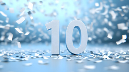 3D Illustration of Number 10 with Confetti