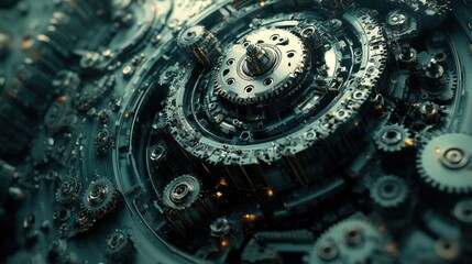 Fototapeta premium Mechanical gear wheels abstract background. 3d rendering toned image.