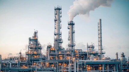 Industrial Plant with Smoke Emission Against Sky