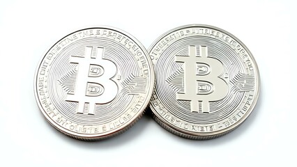 Silver Digital Coins with Pixel Texture on White Background for Online Transactions and Crypto