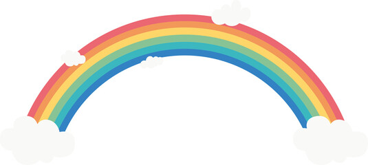구름이 걸쳐 있는 심플한 큰 무지개 일러스트