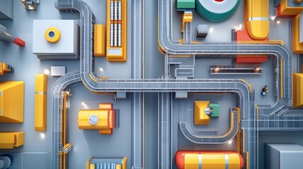 Fototapeta premium Colorful Industrial Cityscape with Roads and Buildings