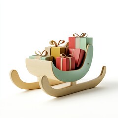 Adorable 3D Cartoon Sled with Presents in Classic Christmas Colors on White Background