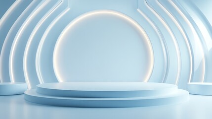 Obraz premium Abstract Blue and White Circular Platform With Luminous Edges