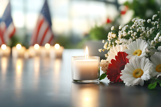 Honor veterans day with memorial candles and floral tributes