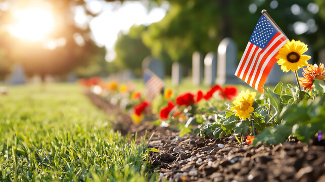 Honor our heroes commemorating veterans day with flags and flowers - Powered by Adobe
