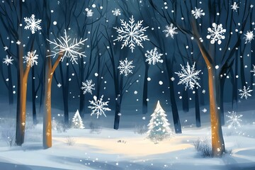 Winter Snowflakes Gently Falling Around Glittering Scene